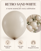 Retro Balloon Natural Latex Rubber in 12&5 inches "Sand White" perfect for Birthdays, Parties, Weddings, Holidays