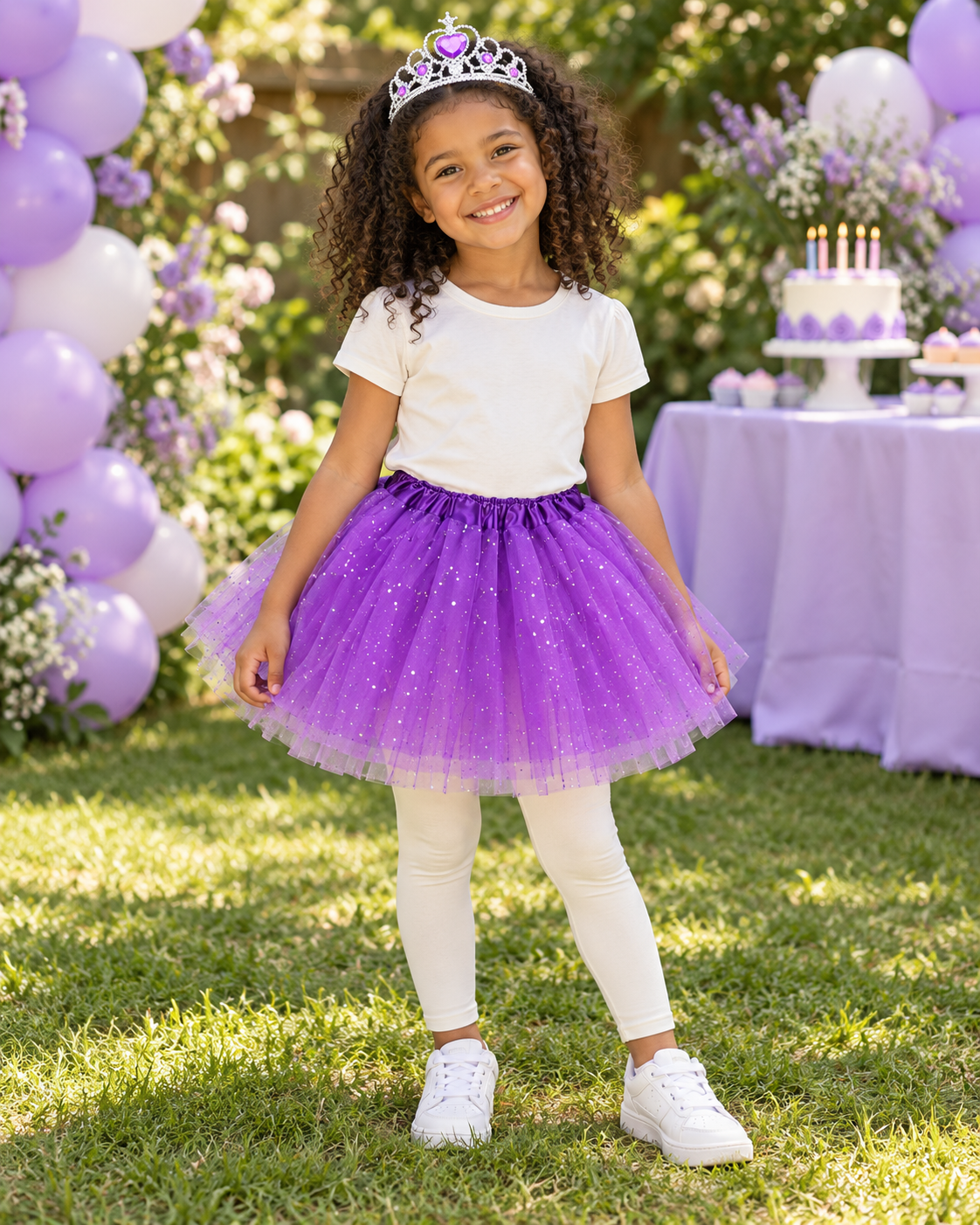 Tutu Skirt Set with Matching Tiara 2 PCS Set in Purple for Birthday Dress-up or Cosplay Secondary image