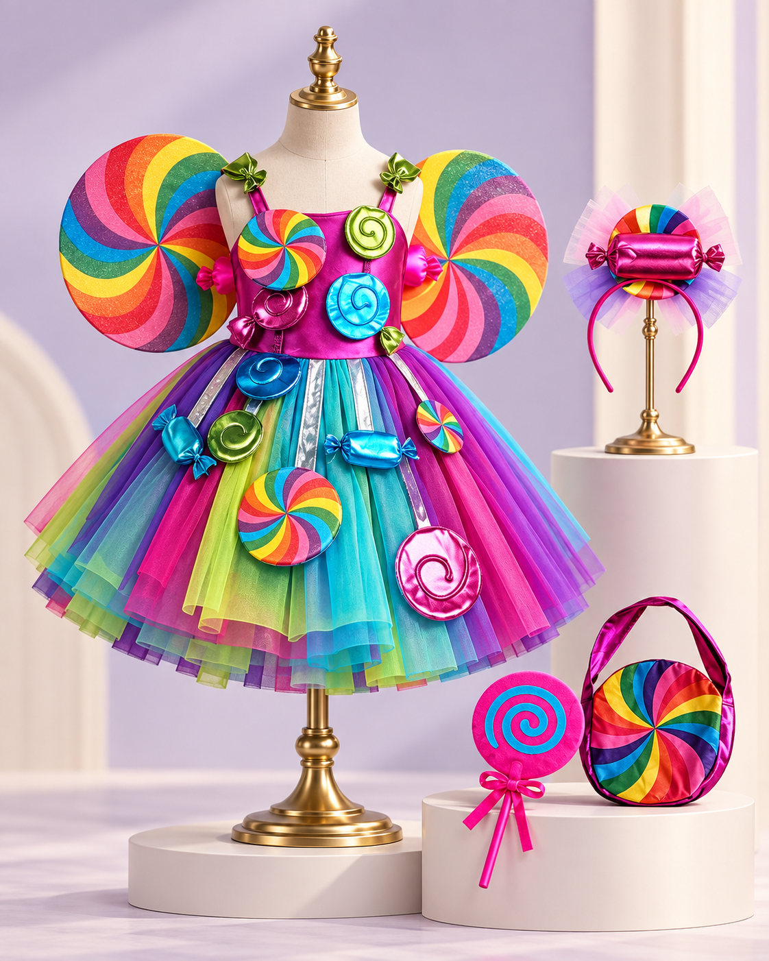 Girls 3D Candy Dress Costume Party Birthday Dress 5pcs Secondary image