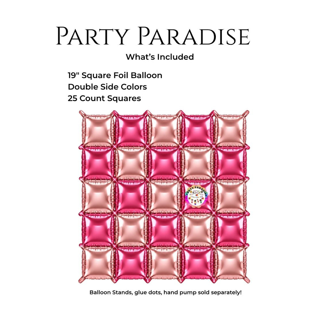 Double-Sided Two-Tone Square Foil Balloons Grid Background Wall for Party 19inch Squares, 25PCS