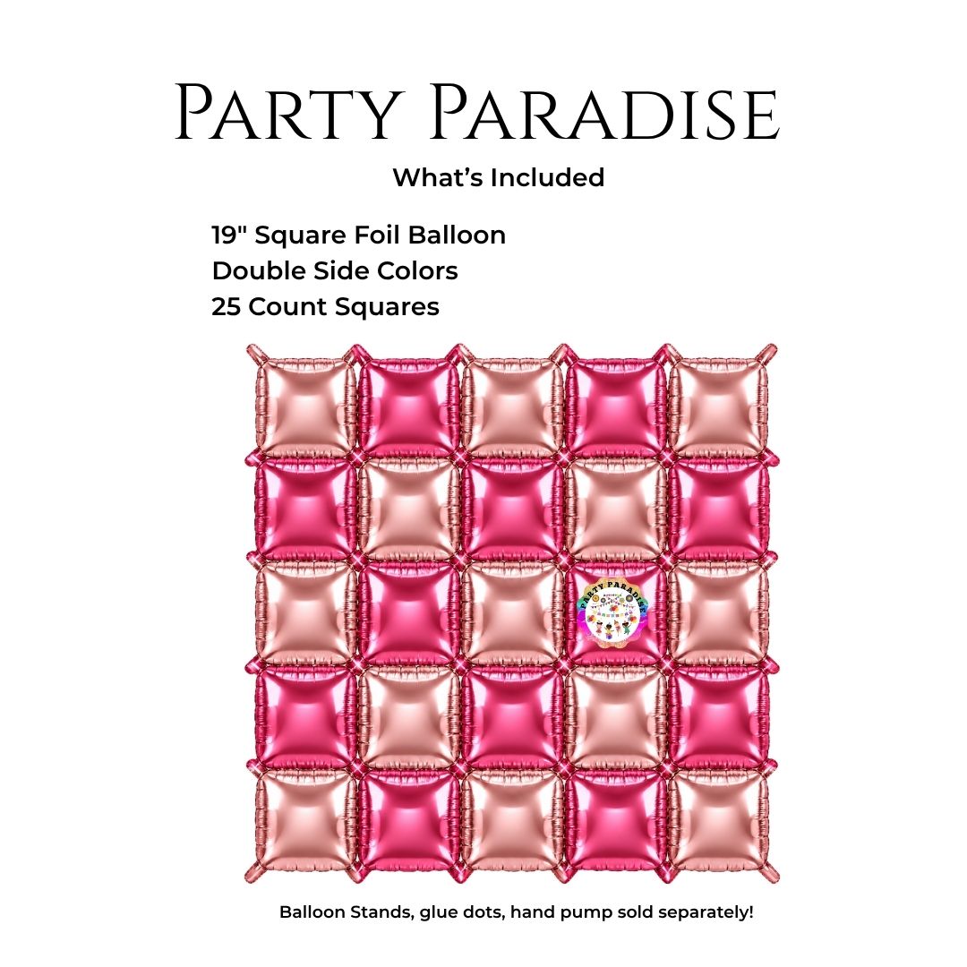 Double-Sided Two-Tone Square Foil Balloons Grid Background Wall for Party 19inch Squares, 25PCS