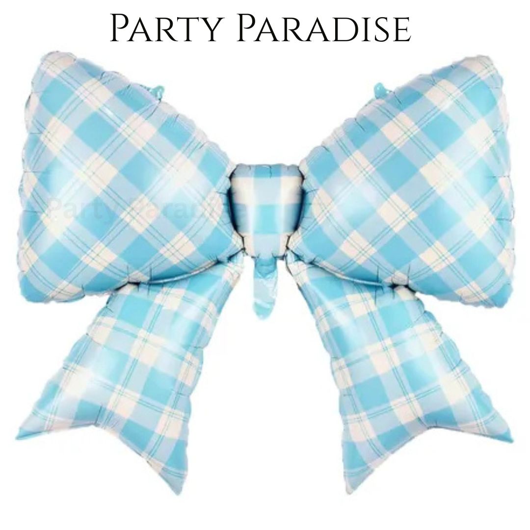 Plaid Blue Bow Perfect for Birthdays Baby Showers Size 36.6 inches x 29Inches