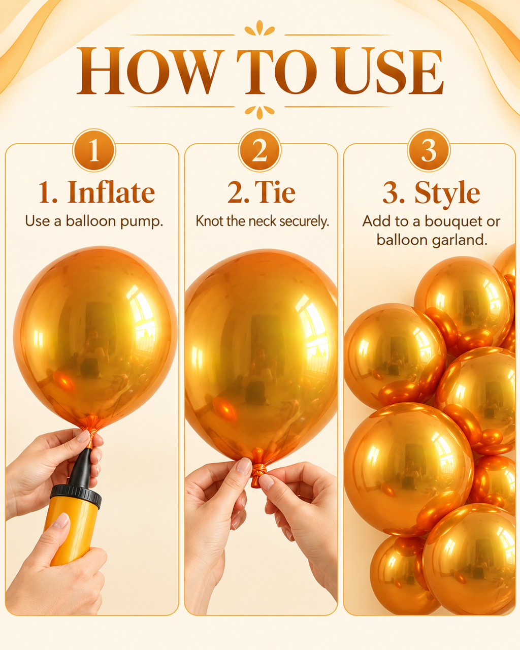 Party Paradise Store Chrom Ice Double Layer Balloons in Golden Orange, High Shine Chrom Finish