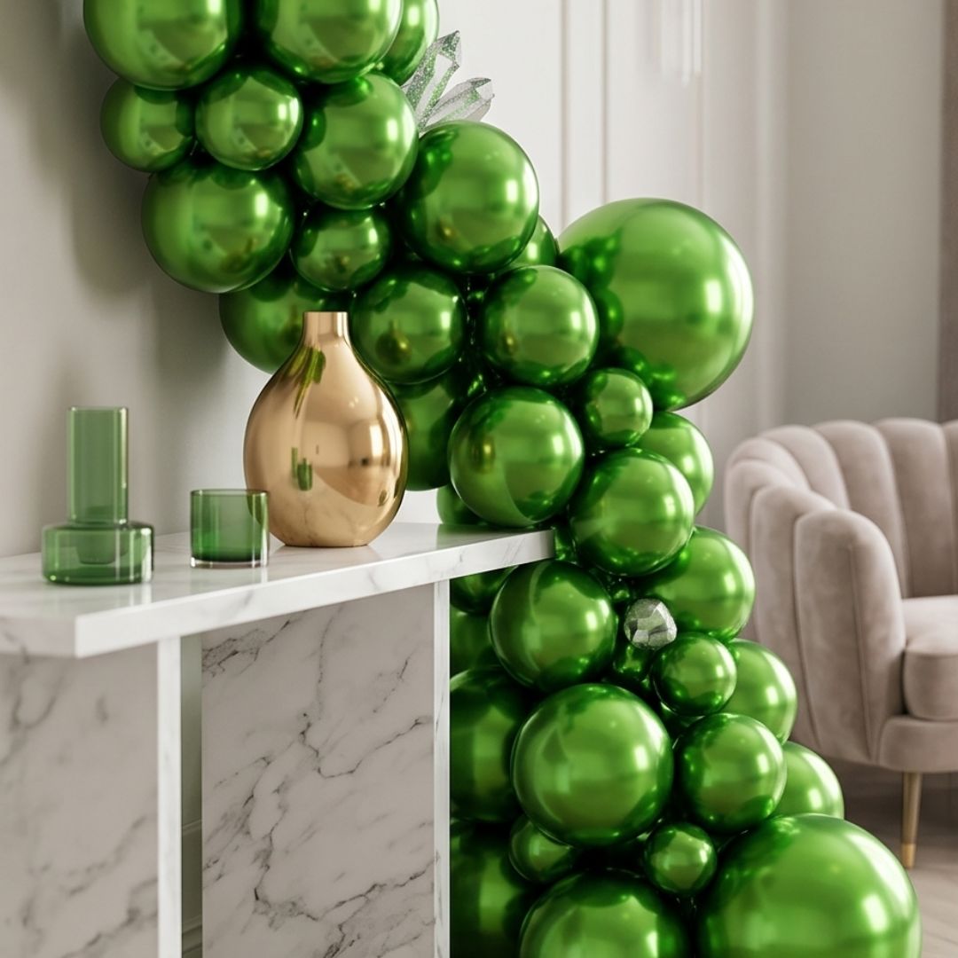 Chrome ICE double layer in Fruit Green, Chrome Latex Helium Balloons for Graduation Garland Arch Kit Corporate Event Wedding Birthday Baby Shower Party Decorations in two sizes 10"/12"