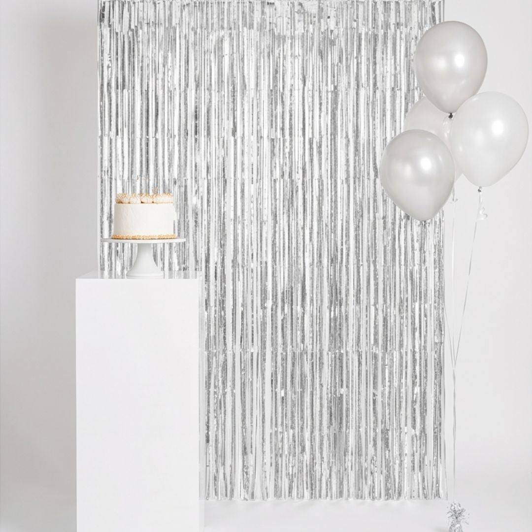 2 Pack 3.3x7.05 Feet Silver Foil Fringe Backdrop Curtains, Tinsel Streamers, Fringe Backdrop for 2026 New Years Eve, Graduation, Birthday, Baby Shower, Gender Reveal, Disco Party