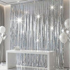 2 Pack 3.3x7.05 Feet Silver Foil Fringe Backdrop Curtains, Tinsel Streamers, Fringe Backdrop for 2026 New Years Eve, Graduation, Birthday, Baby Shower, Gender Reveal, Disco Party