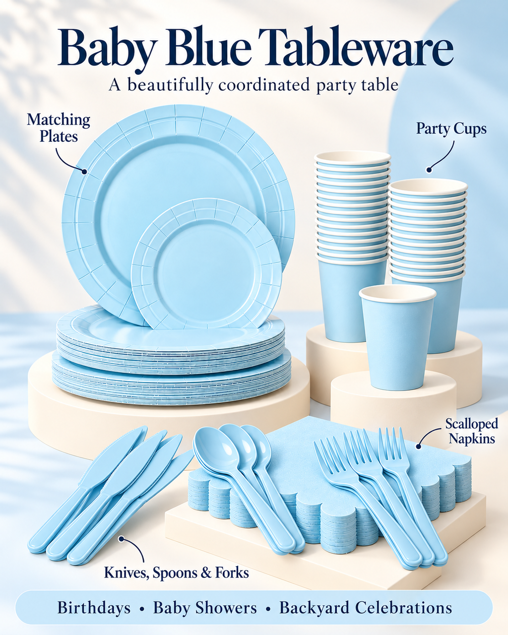 161 PCS Light Blue Dinner Party Tableware Set for birthdays, weddings celebrations