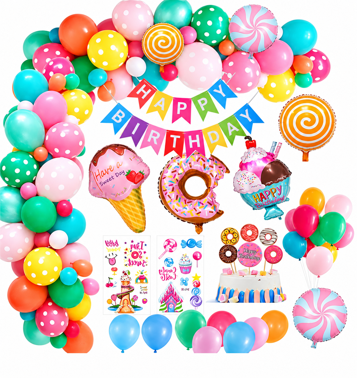 Doughnut Lollipop Party Balloon Garland Kit 102 pcs For Kids Birthday Party Main image