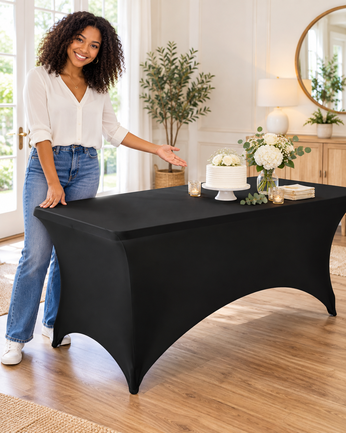 High Quality Party Table Cloth Spandex Fabric Table Cover Rectangular Fitted Strech Tablecloth for 6 Foot Table Main image