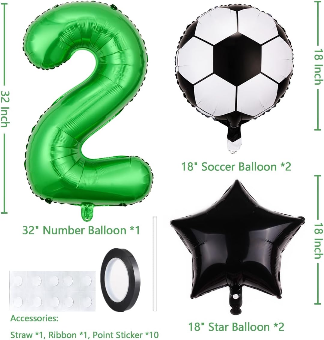 5PCS Soccer Balloons Number Birthday Decorations, Soccer Birthday Party Balloons World Cup Soccer Sports Theme Party Decorations Supplies Decor 32in Foil Mylar Green 7 Balloon Secondary image
