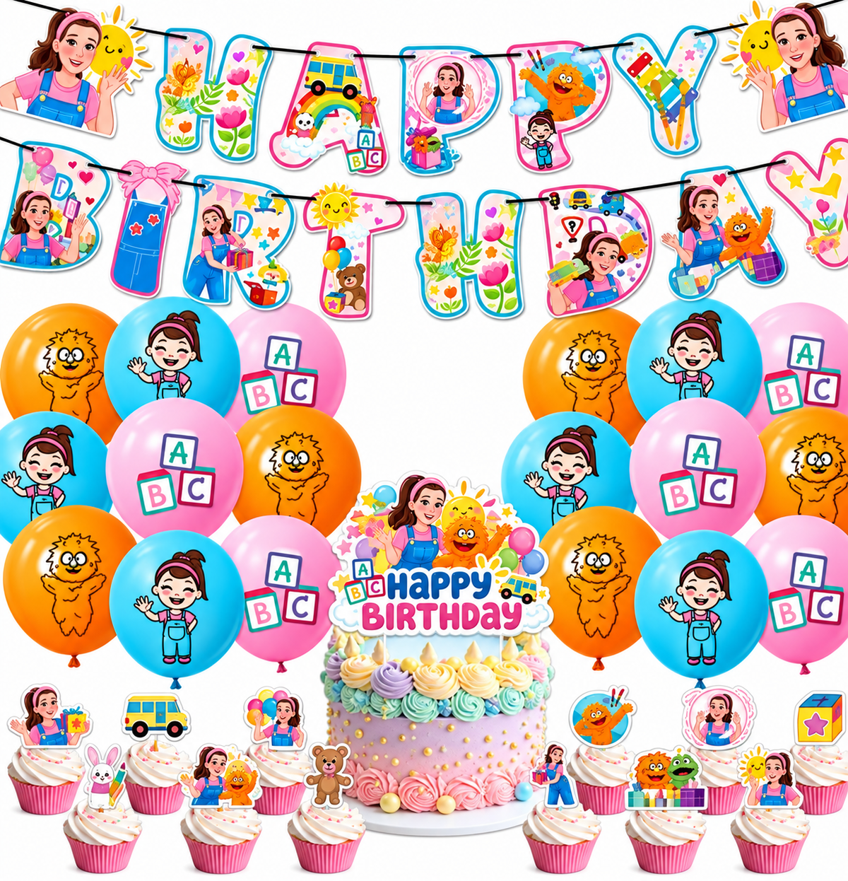 English Teacher Birthday Party Balloon Decoration for Kids Birthday including Banner, Cake topper, Balloons Cupcake Toppers 41pcs