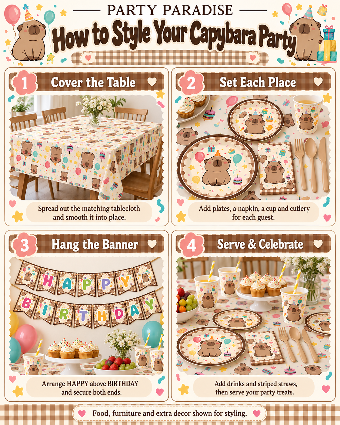 92 PCS SET Capybara Tableware Set Party Kit for Birthdays