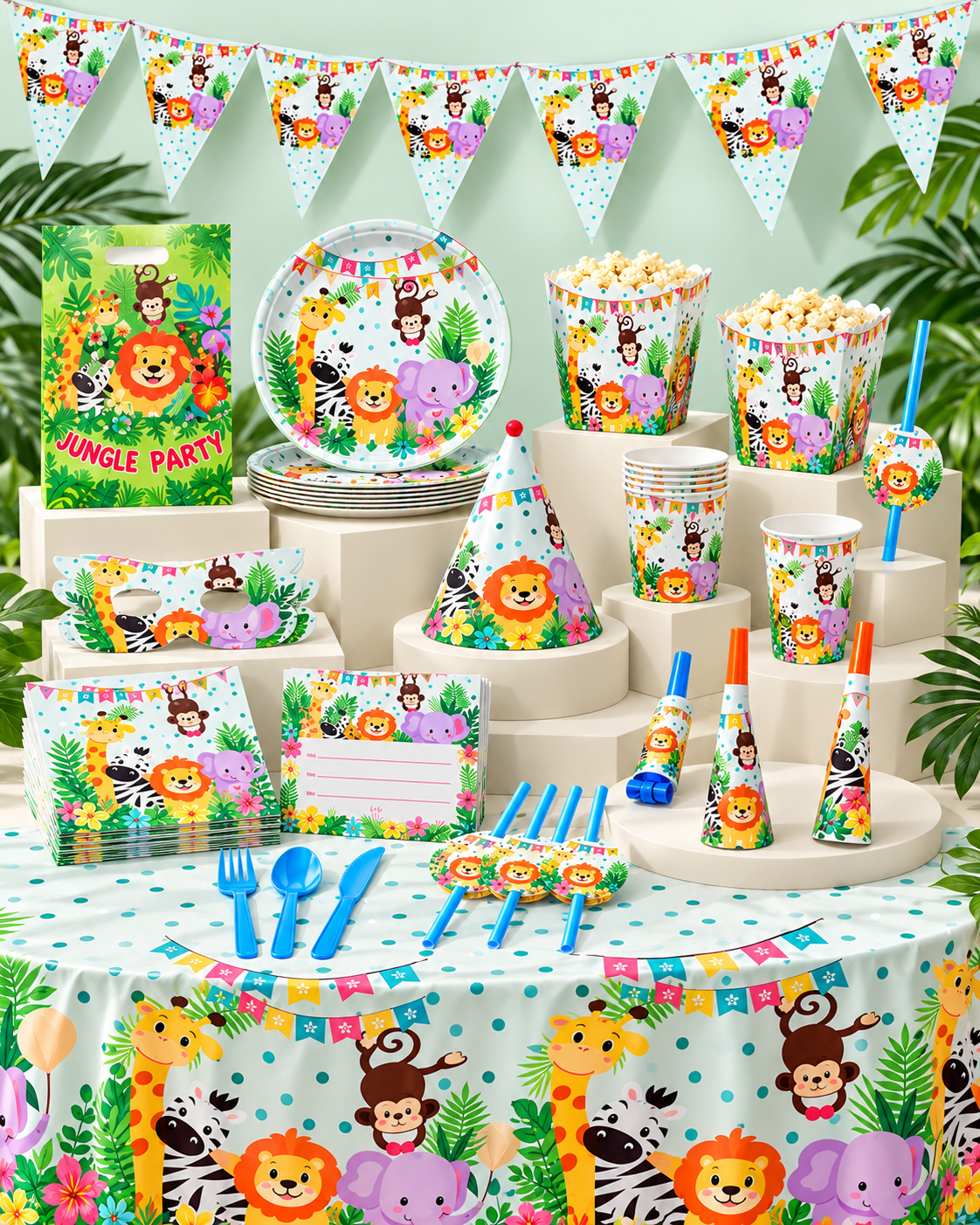 Jungle Animal Themed Tableware set 136pcs