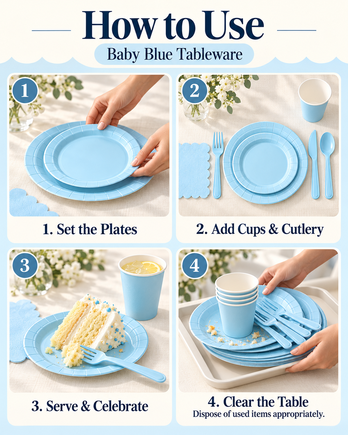 161 PCS Light Blue Dinner Party Tableware Set for birthdays, weddings celebrations