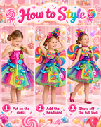 Girls 3D Candy Dress Costume Party Birthday Dress 5pcs