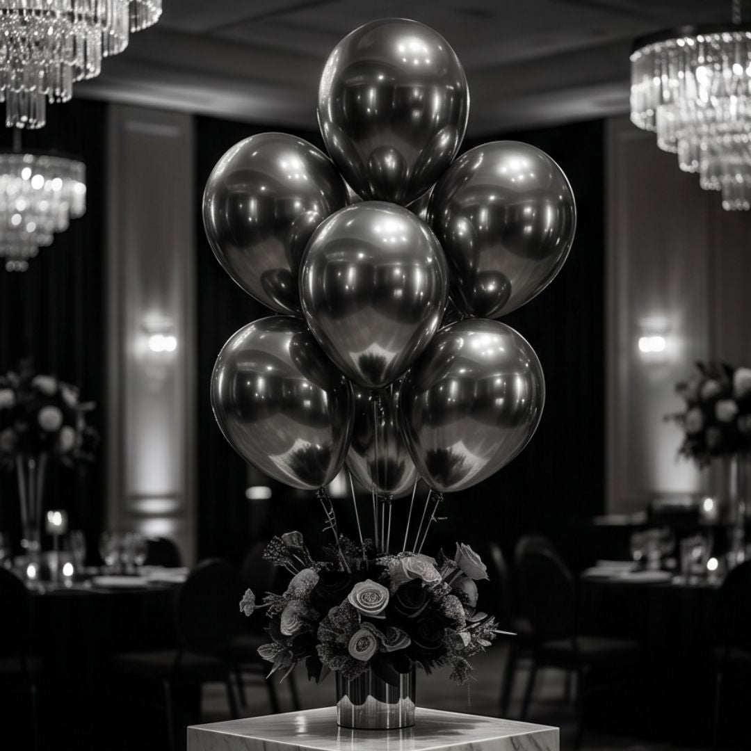 Chrome Black Balloons for Birthday, Baby Shower, Wedding, Graduation, Summer Themed Party Decorations in sizes 5"/12"/18"/36"Chrome Balloons 5in/12in/18in Secondary image