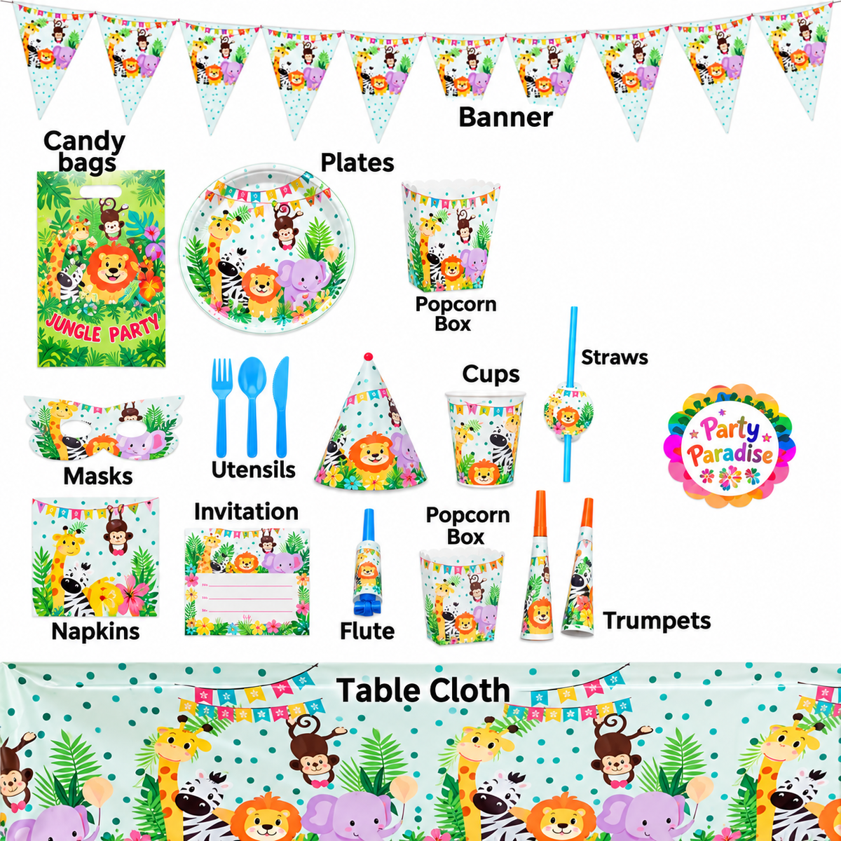 Jungle Animal Themed Tableware set 136pcs