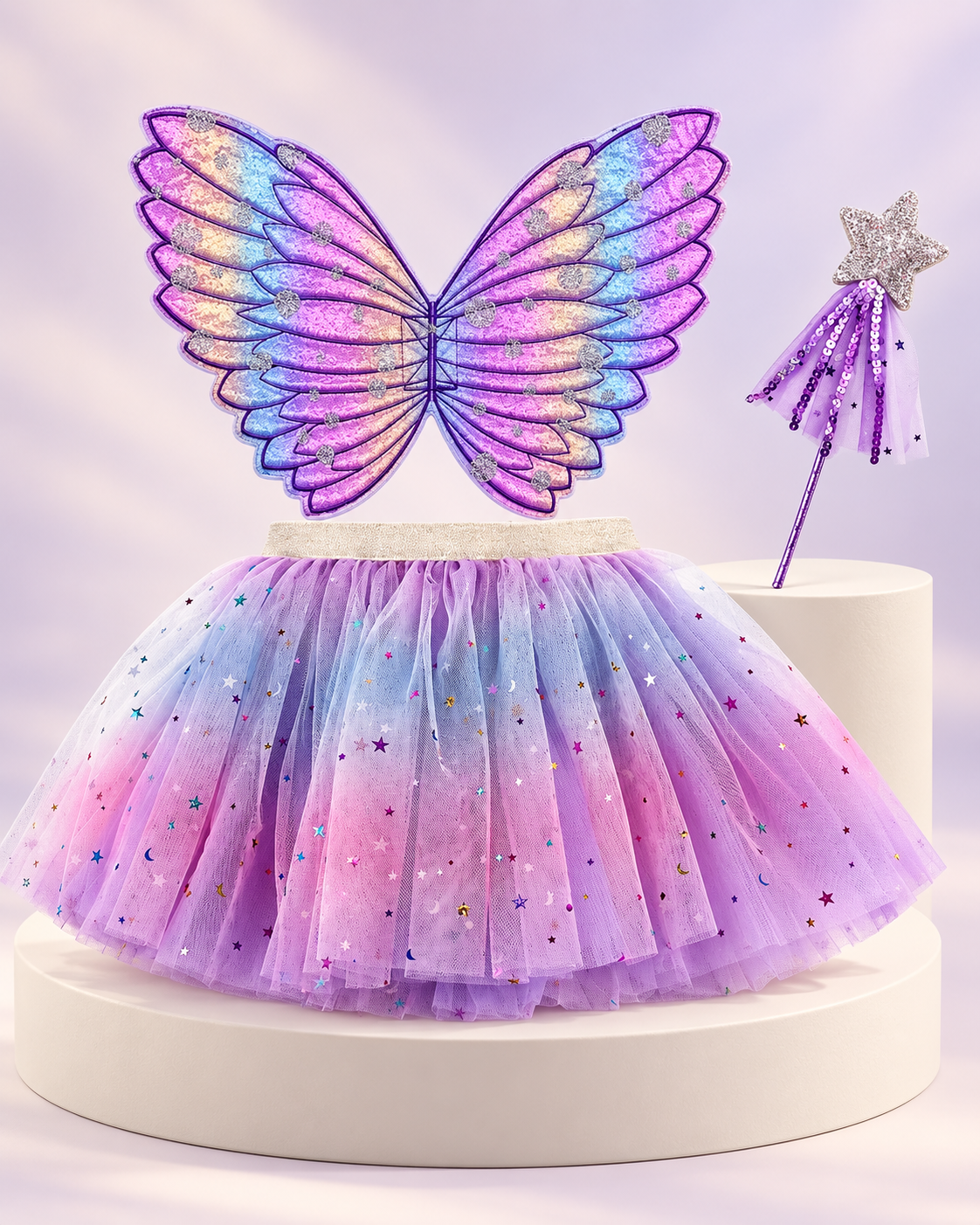 Girls Purple Ombre Layered Sparkle Tulle Skirt 3 piece Set Main image