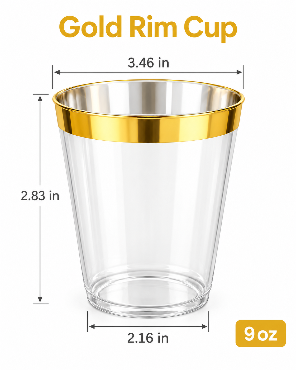 Gold Rimmed Transparent Plastic Cup Single Wall Disposable Champagne Glass 9 oz for Party Wedding 20 PCS