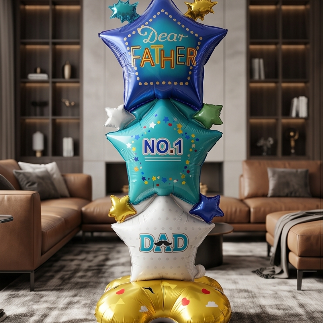 62 in Happy Father's Day Balloon Large NO.1 DAD Foil Balloons Fathers Day Decoration Jumbo Star Design Self-Standing Balloon for Family Birthday Party Dad Gift Celebration Decor 1 Piec
