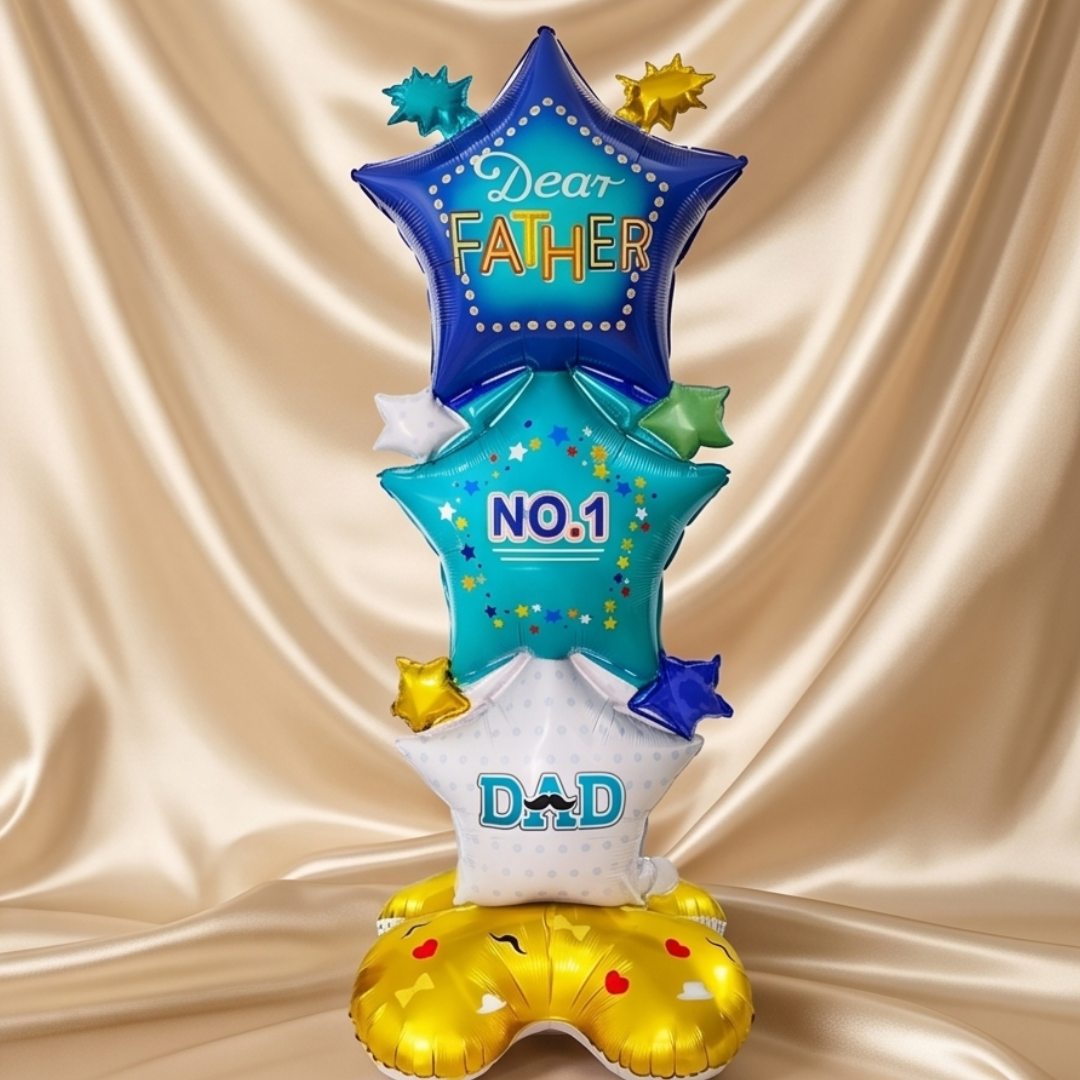 62 in Happy Father's Day Balloon Large NO.1 DAD Foil Balloons Fathers Day Decoration Jumbo Star Design Self-Standing Balloon for Family Birthday Party Dad Gift Celebration Decor 1 Piec