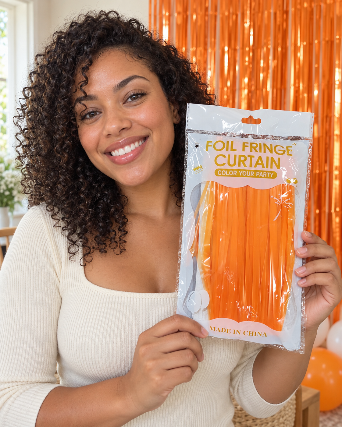 Fringe Backdrop Curtain Pastel Orange 2-pack Secondary image