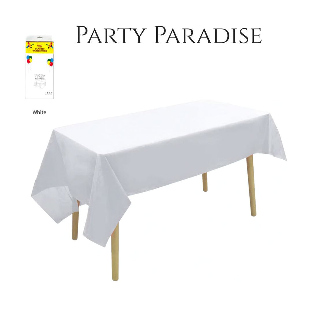 Plastic table cover reusable in white -2pack