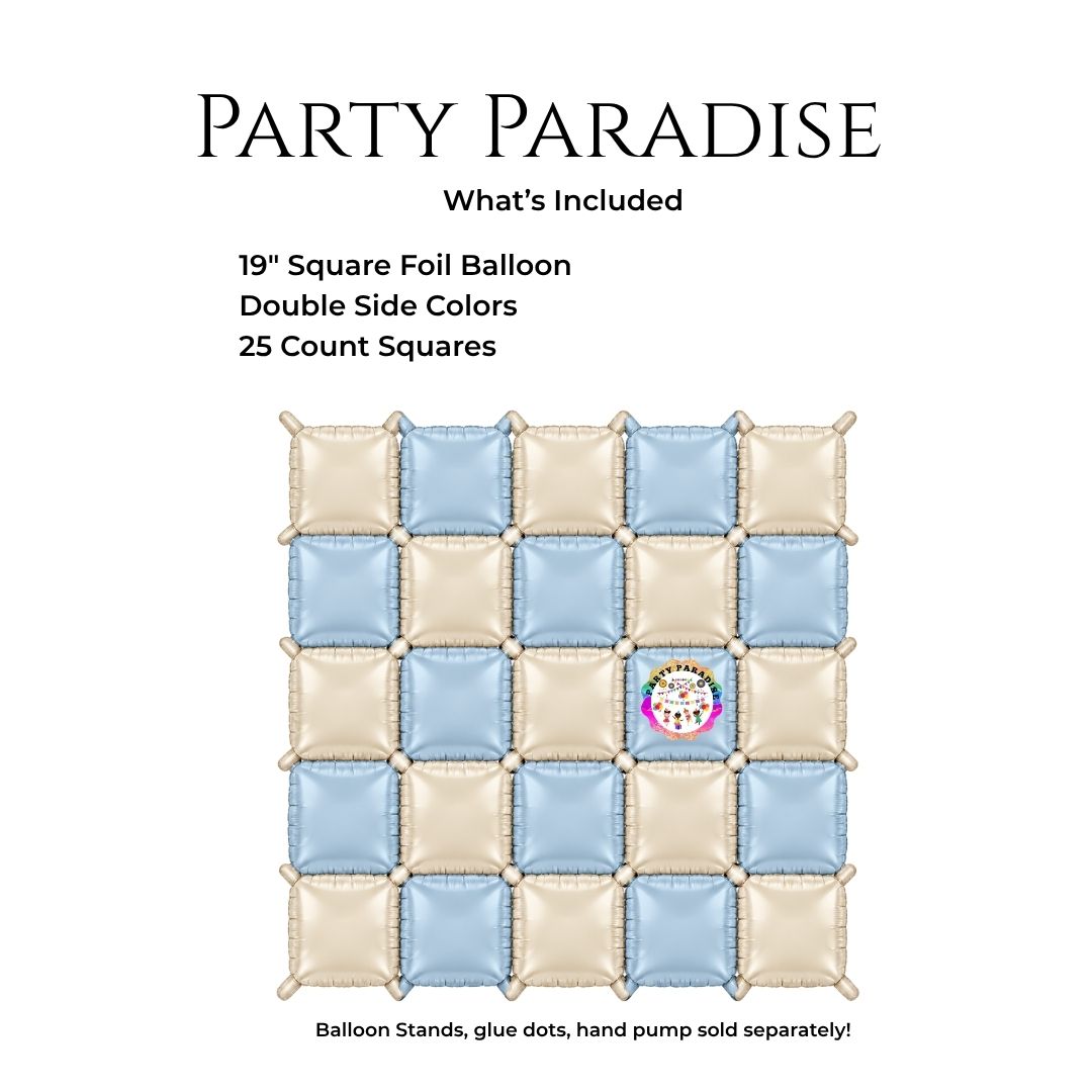Double-Sided Two-Tone Square Foil Balloons Grid Background Wall for Party 19inch Squares, 25PCS