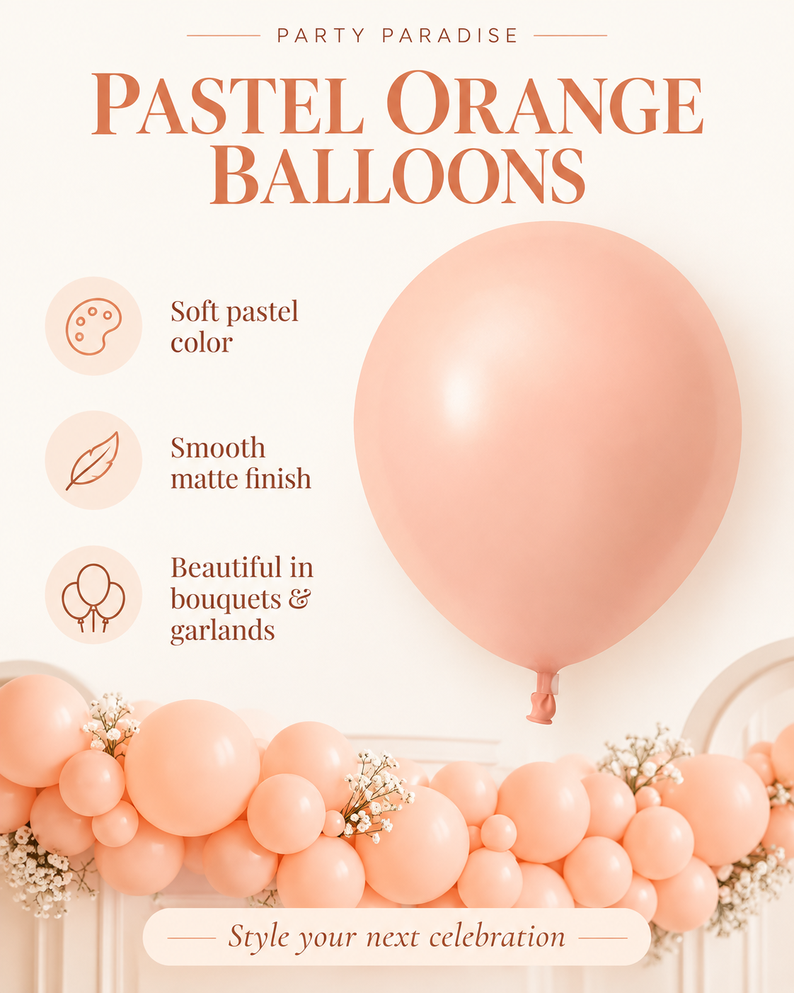 Paste Macaron Orange Balloon in 12" & 5" perfect for Birthdays Wedding Baby Shower Holiday Event