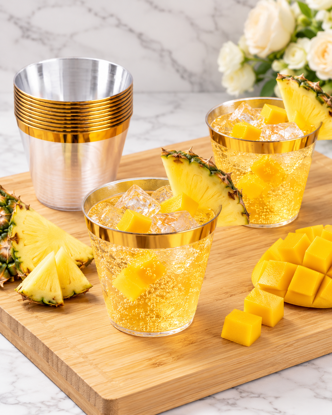 Gold Rimmed Transparent Plastic Cup Single Wall Disposable Champagne Glass 9 oz for Party Wedding 20 PCS
