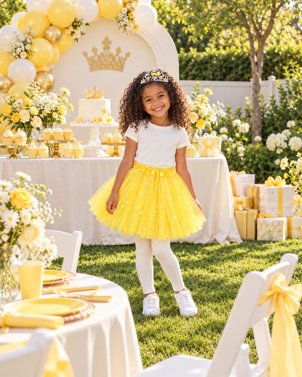Girls Glitter tutu and matching tiara 2pc set "yellow"