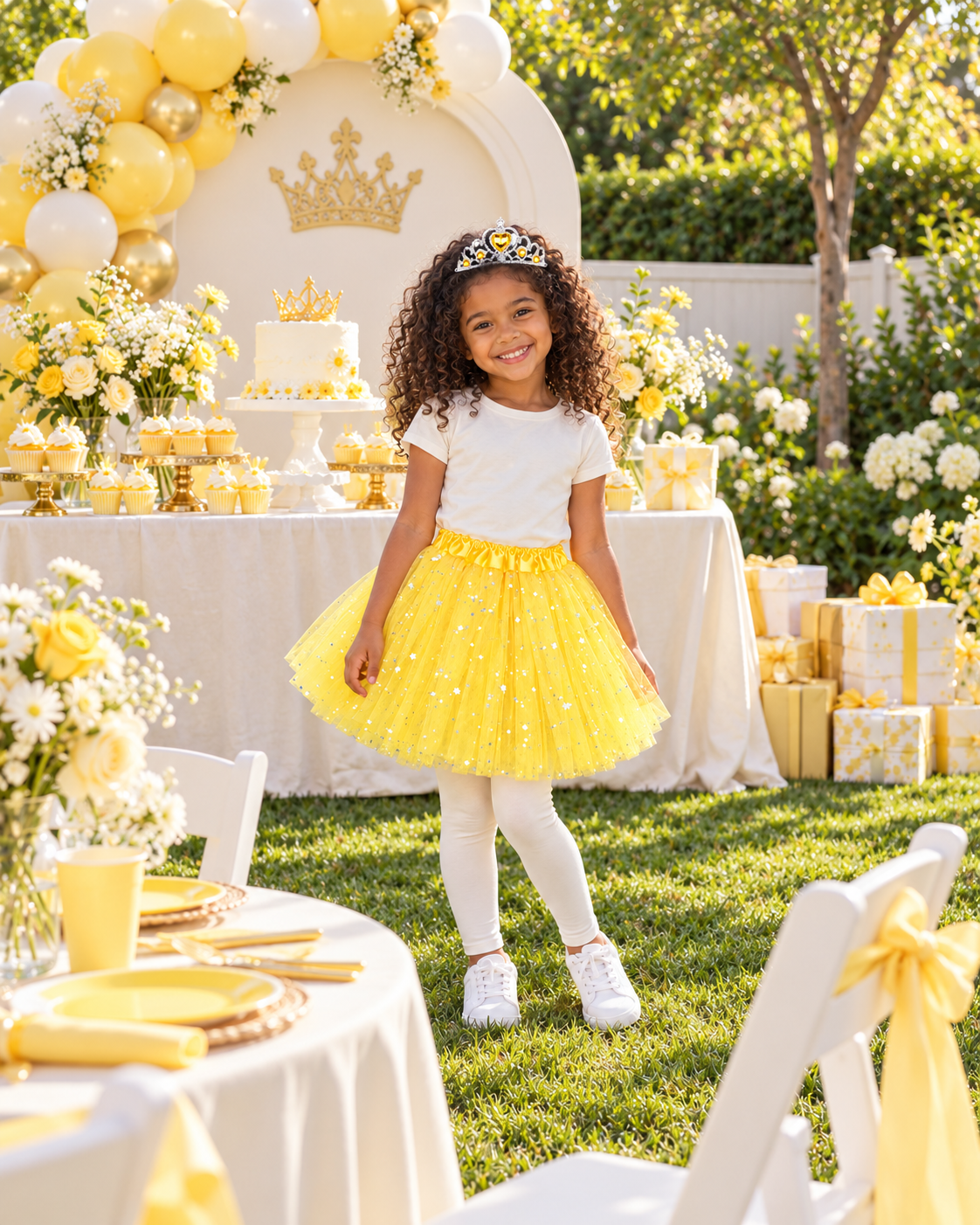 Girls Glitter tutu and matching tiara 2pc set "yellow"