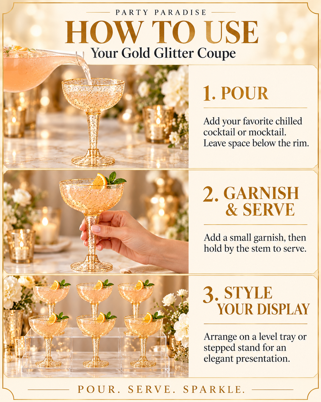 Gold Glitter Coupe drinkware for cocktails wedding party 20PCS