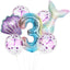 Mermaid Tail Number Balloon Garland 9pcs for party decorations, featuring confetti, shell, and number 3 balloon; perfect for themed events.