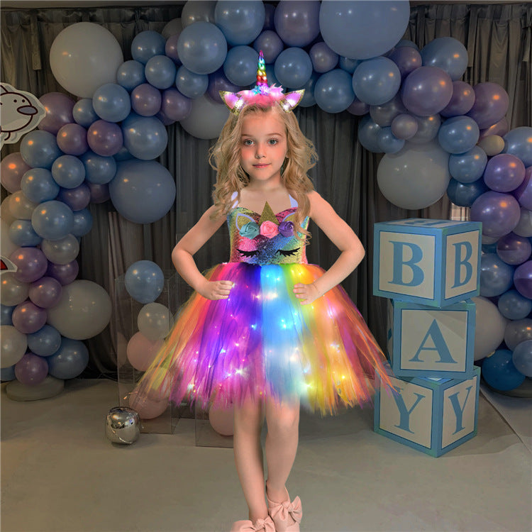 Unicorn Birthday Party Led Light Dress with Head Band, ideal for themed party decor, kids party supplies, and celebration decorations