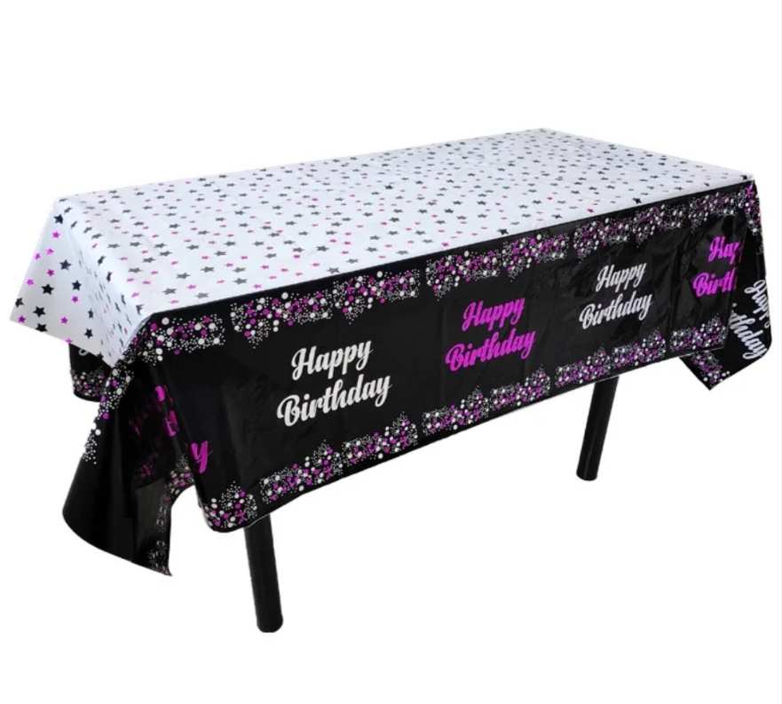 Black Happy Birthday Tablecover for party