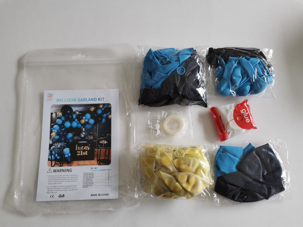 Retro Navy Blue, Matte Light Blue 106 pcs party supplies and decoration kit with balloons and accessories for various celebrations
