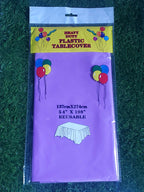 Tablecovers Reusable in Purple-2Pk, durable plastic table cover for party decorations, birthday party supplies, and event accessories.
