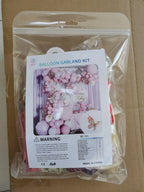 Macaron Pink Metallic Pink 3D Butterfly 102pcs balloon garland kit in packaging, ideal for themed party decorations and celebrations.