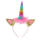 Rainbow Girls Fairy Unicorn Wings tutu 3pcs for Birthday, Costume, Cosplay headband with colorful horn and pink glittering ears
