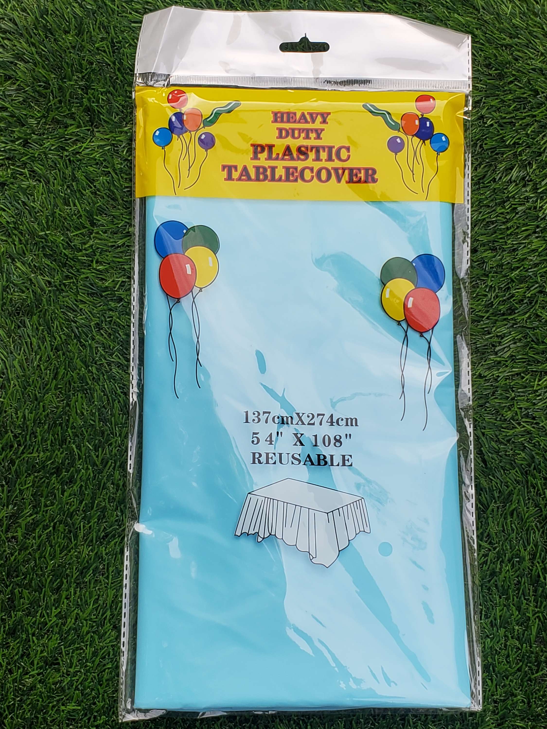 Table cover Reusable in Light Blue 2-pk size 54"x108" for party decorations, wedding, birthday, and event supplies.
