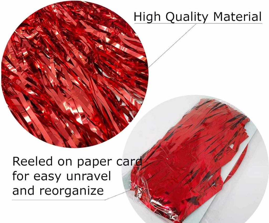 Red Foil Fringed table skirt- 2pack, high quality mylar metallic film, perfect for party decorations, wedding and birthday events.