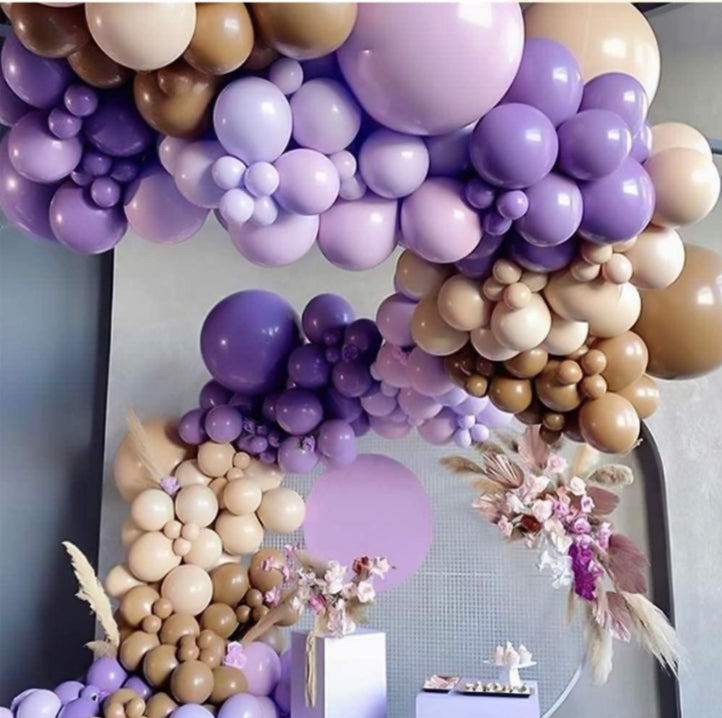 Macaron Purple Retro Brown Balloon Garland Kit 145pcs party decorations Main image
