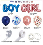 Boy or Girl Reveal Party Balloon Garland Kit 68 pcs with navy, confetti, and rose gold balloons, balloon tape and glue, party supplies