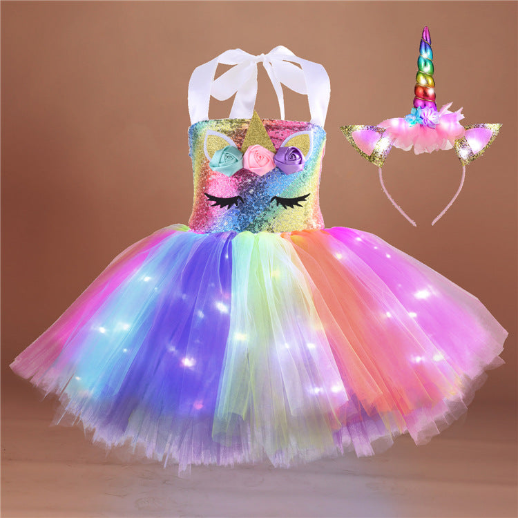 Unicorn Birthday Party Led Light Dress with Head Band, perfect for themed party decor, party supplies, and birthday celebrations.