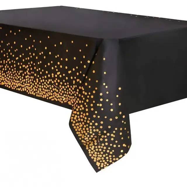Black and Gold Reusable Table Cover for birthday party decorations and event supplies Main image
