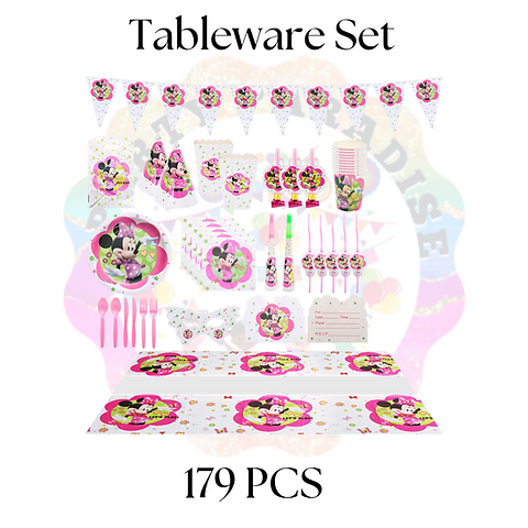 Minnie Mouse Tableware Set 179pcs - party tableware, birthday party supplies, themed party decor, kids party supplies, balloons, banners Main image