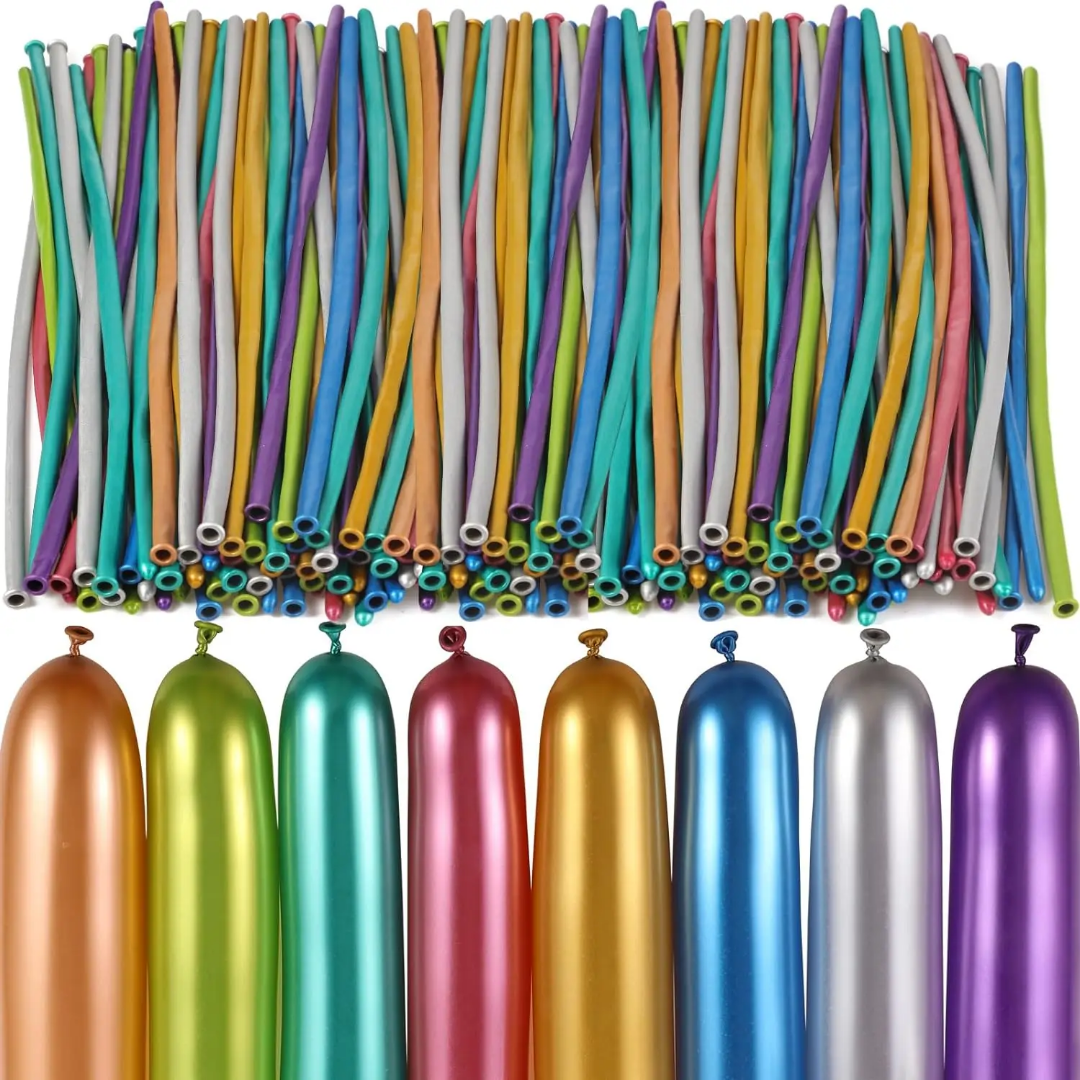 Chrome Multi Color Long Balloons 100ct Per Pack for party supplies, party decorations, birthday party supplies, wedding decorations, celebration Main image