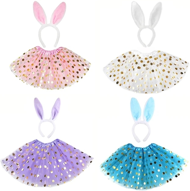 Girl Bunny Tutu Costume Birthday Cosplay Outfit 2 piece set for kids, party supplies, themed party decor, bunny ear headbands