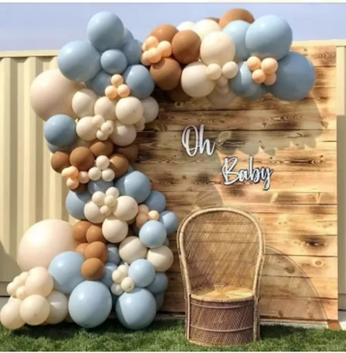 Retro Cocoa Macaron Blue Balloon Arch Garland 176 pcs for Baby Showers Bridal Parties Weddings Anniversary Prom Graduation Gender Reveal Birthdays